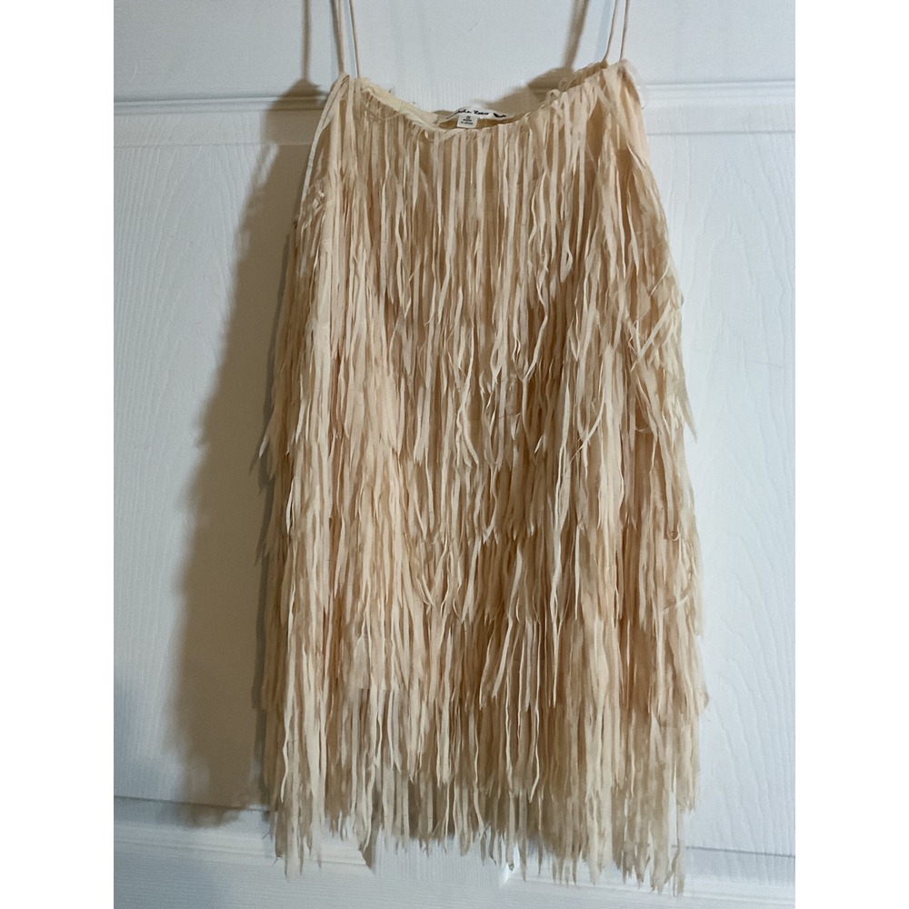 Double Zero‎ Tan Fringe Spaghetti Strap Mini Dress S